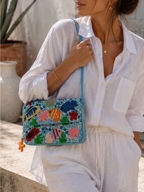 NWT | Under the Sea Beaded Shoulder Bag Coastal Statement Purse